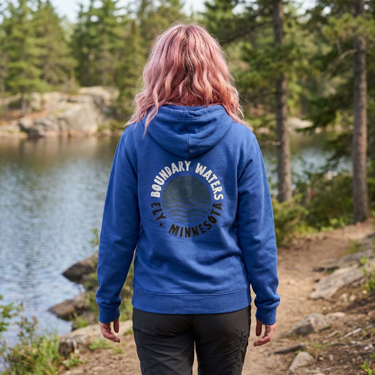 Boundary Waters Minnesota Hoodie — Coordinates Front & Back Lake Graphic